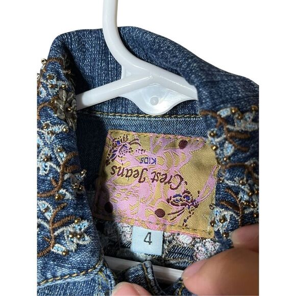 Vintage‎ Crest Jeans Cropped Embroidered Denim Jacket Size 4 - Picture 5 of 8